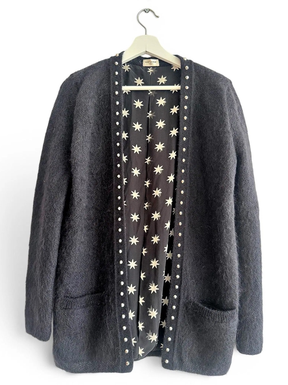 Saint Laurent YSL Mohair Studded Star Print Open Cardigan Size M